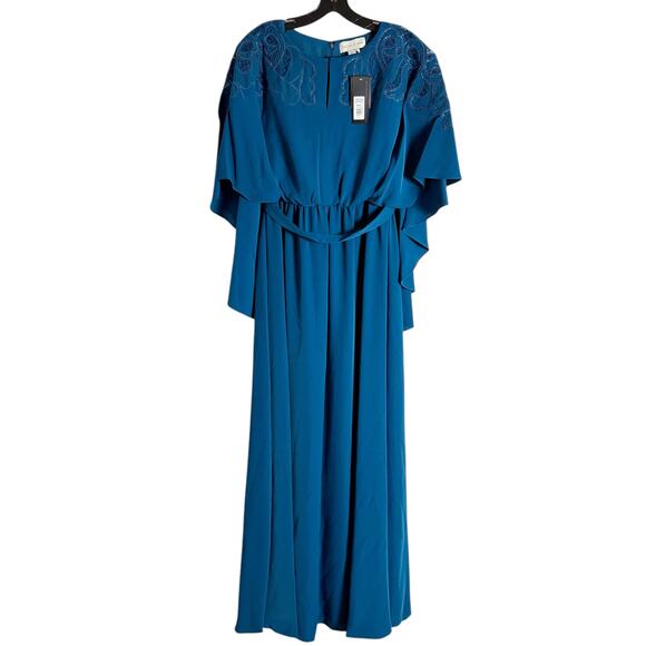 Sachin & Babi Wren Moroccan Blue Cape Embroidered Gown Size 4 - Picture 4 of 12